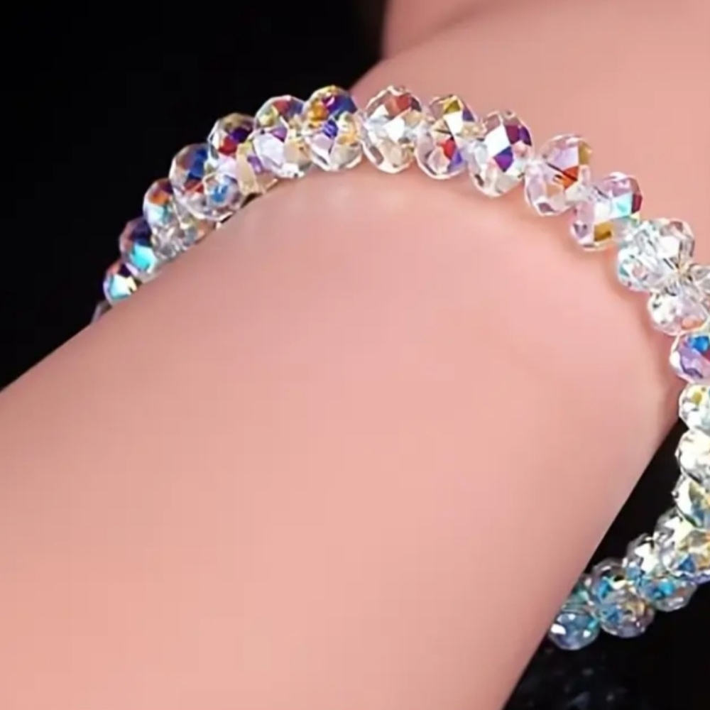 Colorful Faceted Crystal Stone Bracelet. Elastic. NWT Fast Ship.